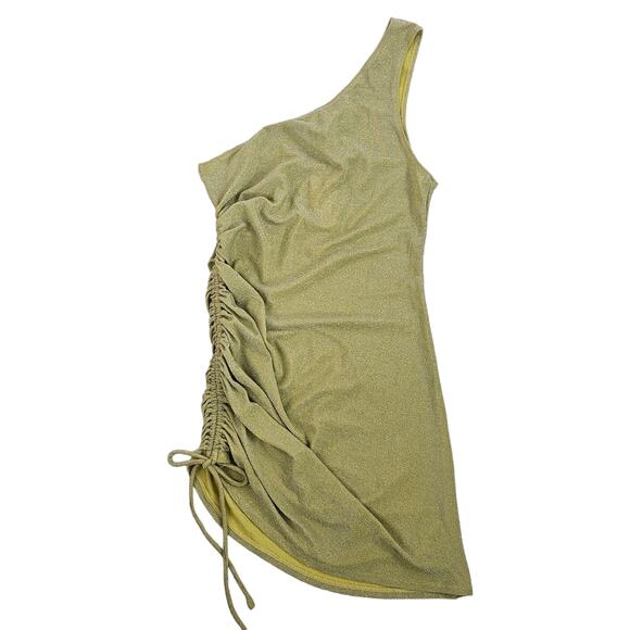 Reformation Jilian Knit Dress One Shoulder in Lime Green Sparkle Size Large NWT - Picture 6 of 11